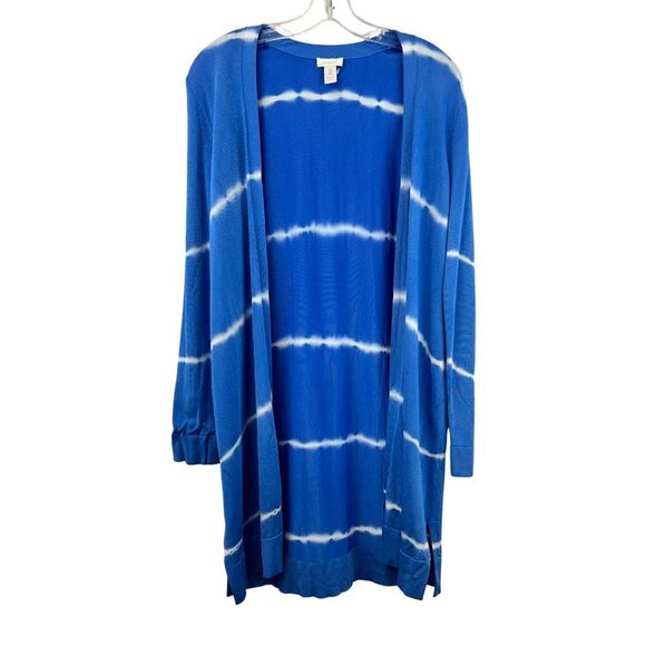Chico’s Women’s Open Front Blue/White Cardigan Striped Size Small - Picture 1 of 7
